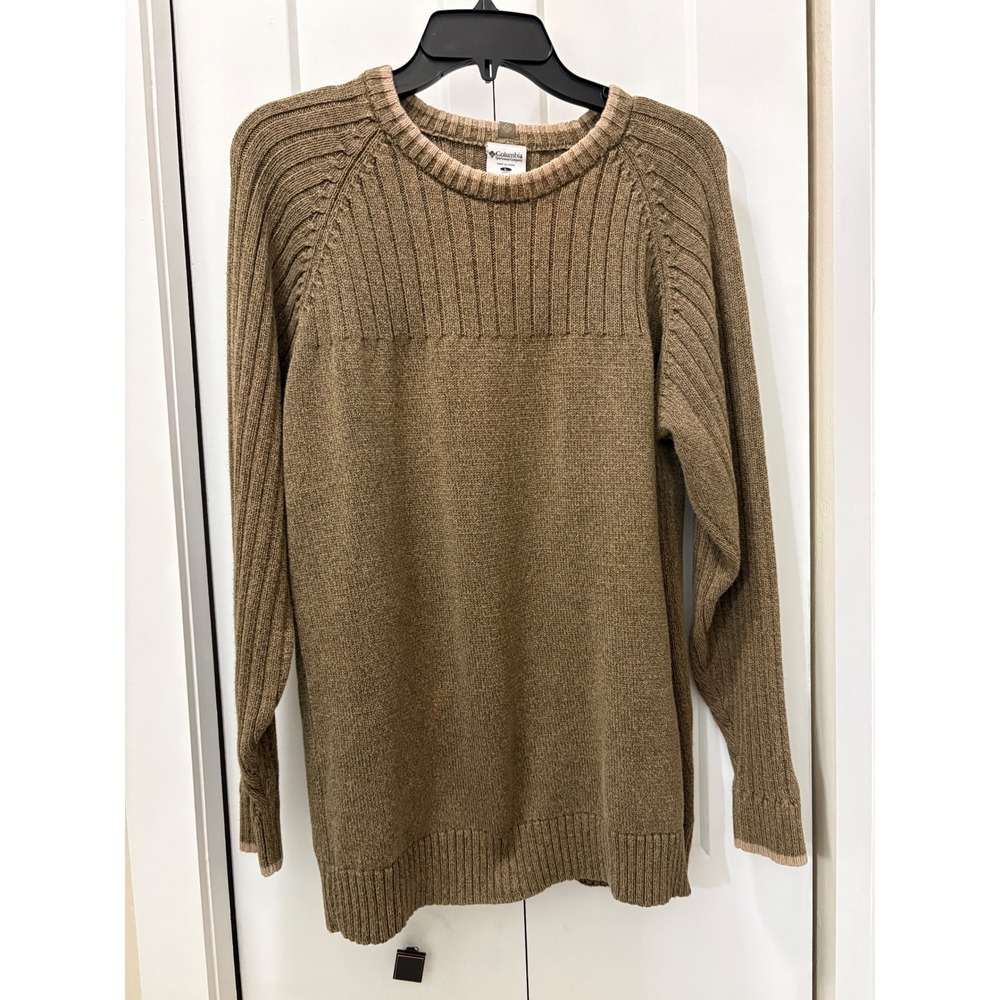 Columbia Mens Tan Brown vintage Raglan Crewneck 100% Cotton Sweater AM2725 L
